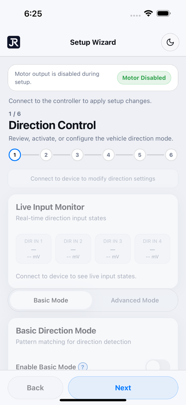 JARA Motor Control setup — Motor direction