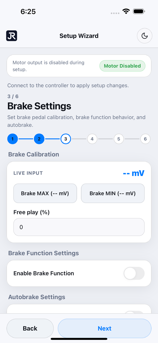 JARA Motor Control setup — Brake setup