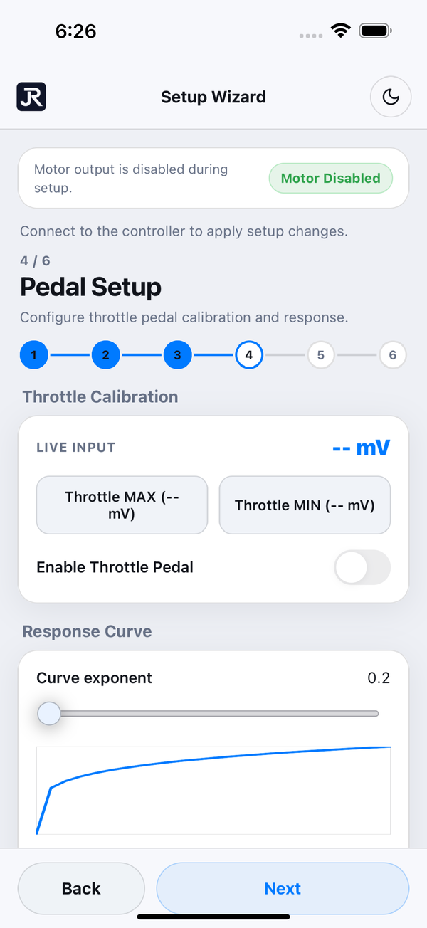 JARA Motor Control setup — Pedal calibration