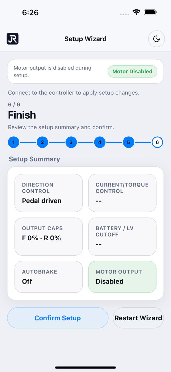 JARA Motor Control setup — Setup complete