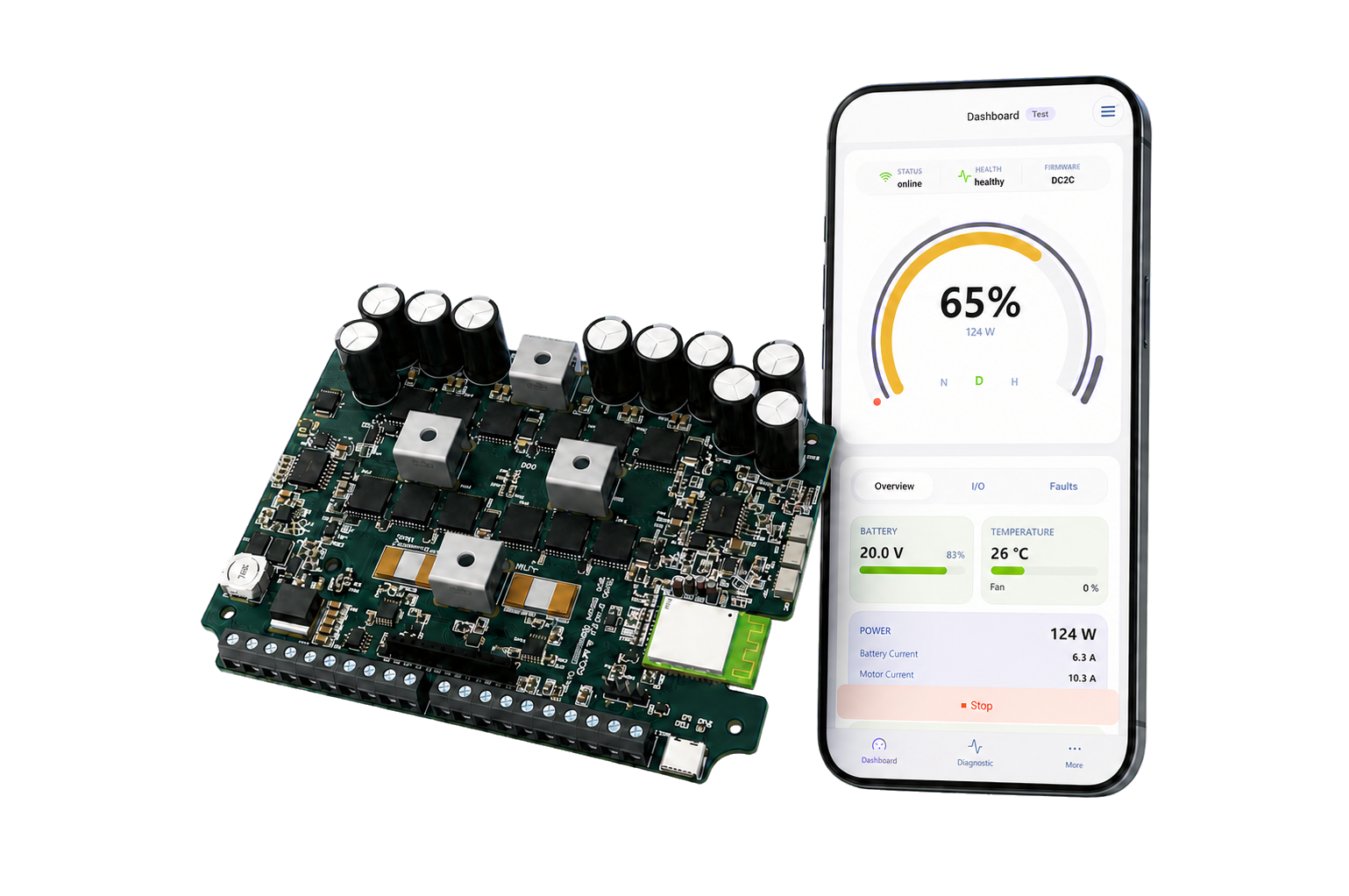 Jara 110085 series motor controller with its browser-based dashboard